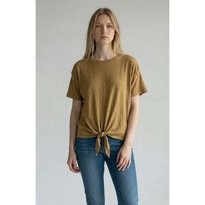 Sundry Womens Front Tie Knot T-Shirt Mustard Yellow Slub Knit Size 3 Large USA